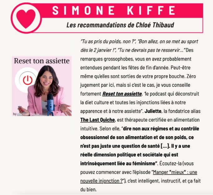 reco chloe thibaud podcast feministe femme alimentation intuitive rapport alimentation corps tca